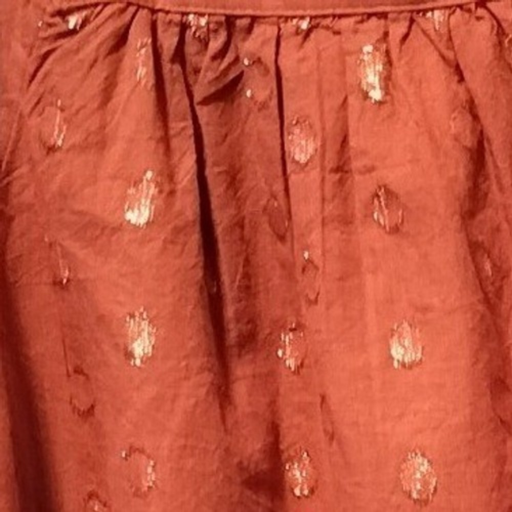 LAUREN CONRAD Womens Large Square Neck 3/4 Sleeve Rust Gold Dot Print Cotton Top - Picture 2 of 5